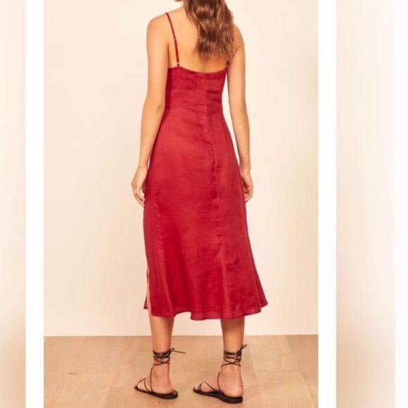 Reformation Brianna High Slit Red Linen Midi Dress Size 10 - Picture 3 of 8